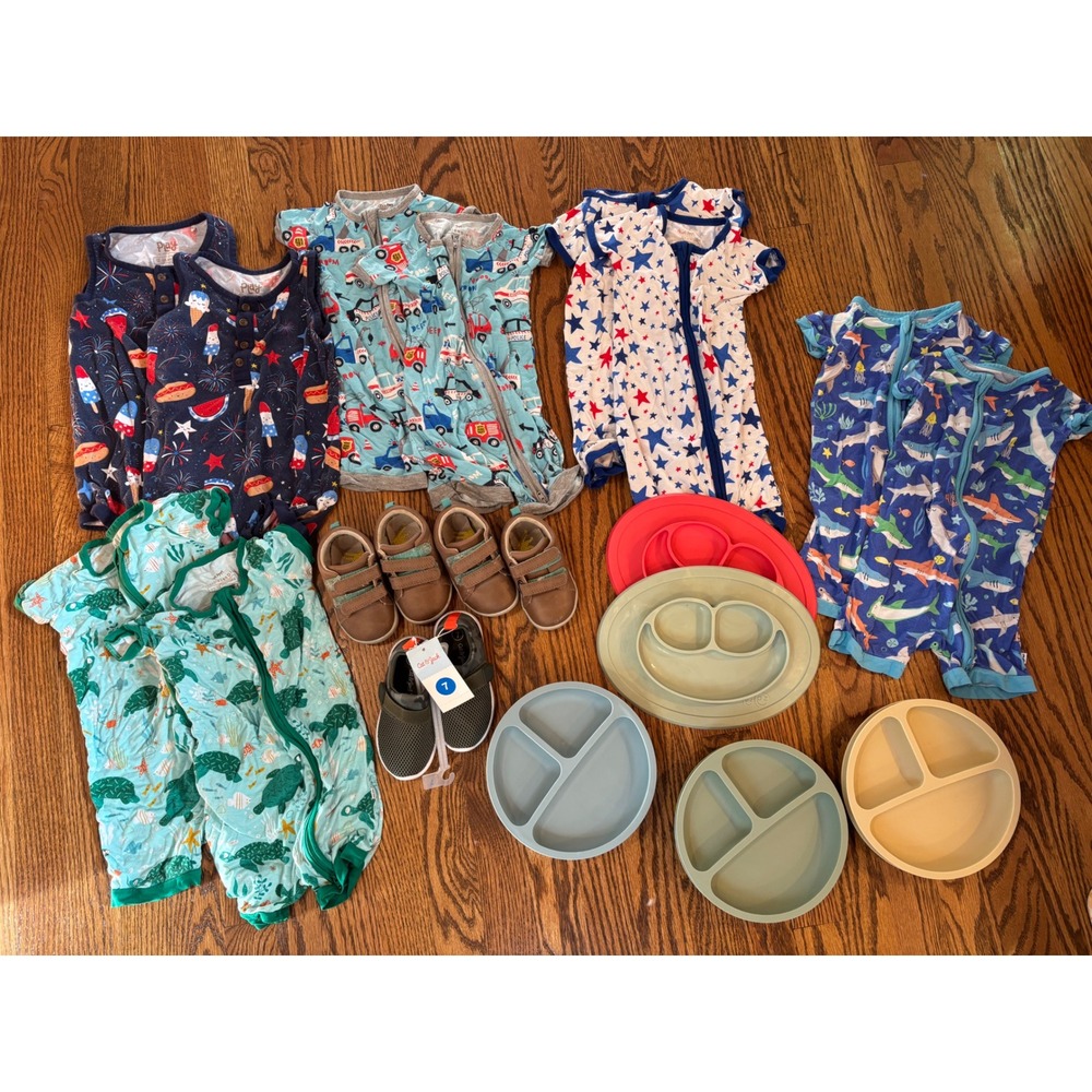 Twin Boy Bundle Little Sleepies Bamboo Romper 12-18M EZPZ Feed Ten Little Shoes